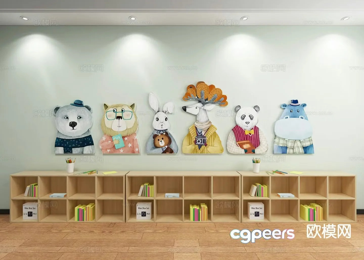 Modern children’s cabinet bookcase teaching aids rack 3d model