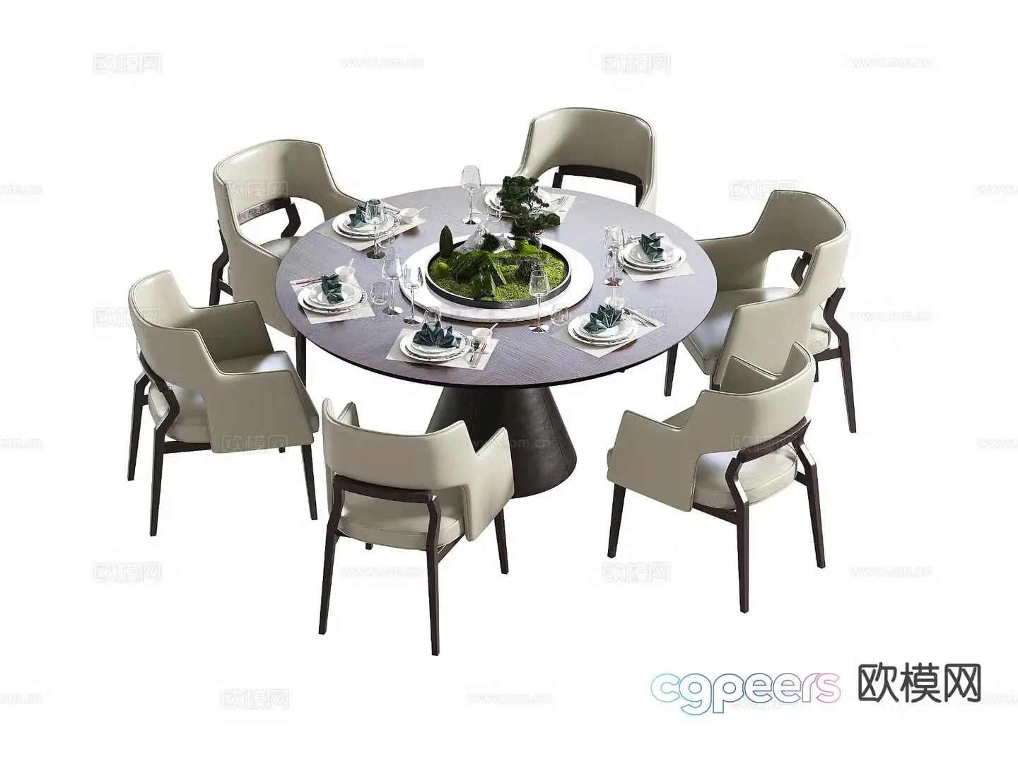 New Chinese style dining table and chairs round table 3d model