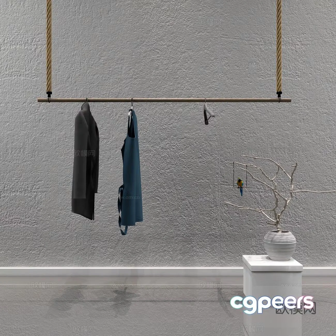 New Chinese style Chinese clothes rack hanging rod model 3D model