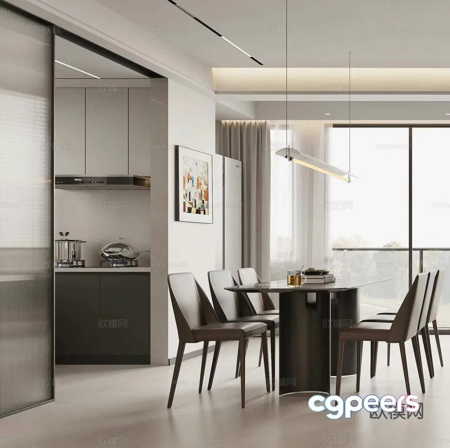 Italian restaurant dining table kitchen modern restaurant simple high-end gray restaurant black and white gray restaurant 3d model