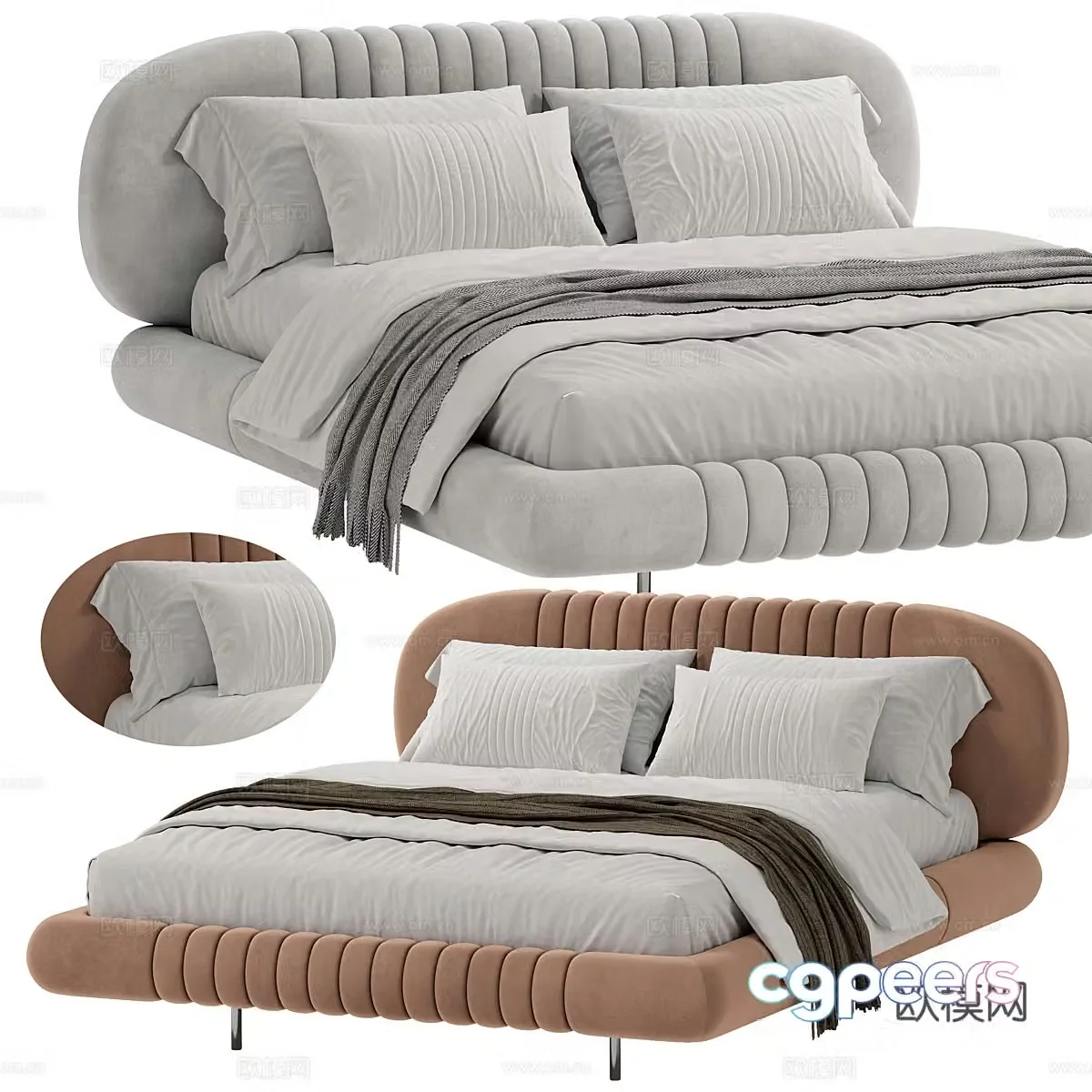 Modern cream style fabric double bed 3d model