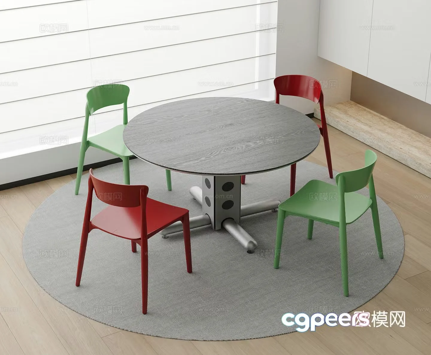 Medium cream style dining table and chair 3d model
