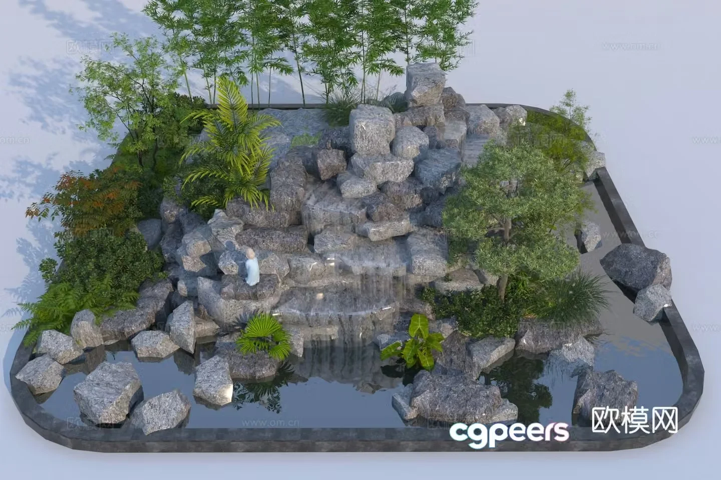 Rockery waterscape overlapping water landscape 3D model