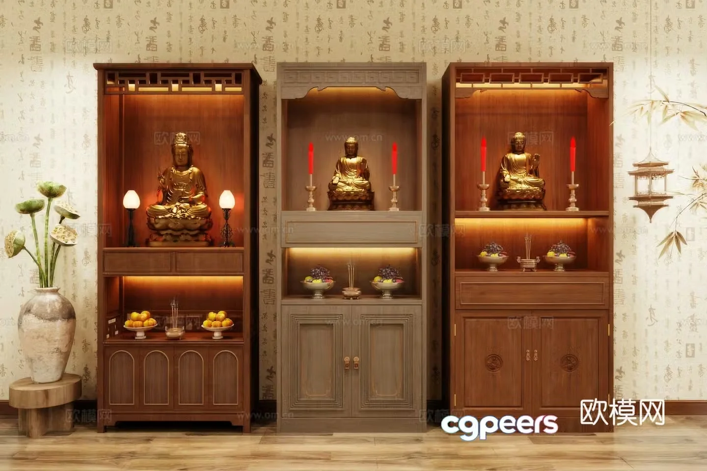 Buddha niche shrine hostel incense stove candle holder 3d model