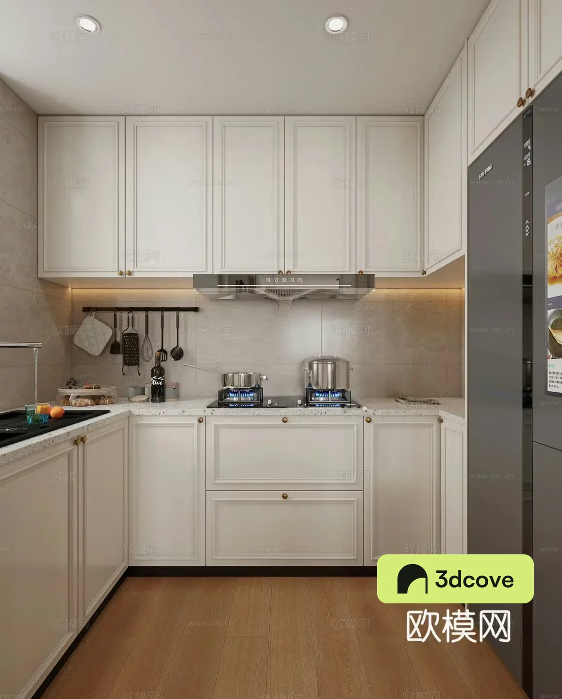 French kitchen European style kitchen Simple European kitchen Simple refrigerator Modern kitchen Light luxury