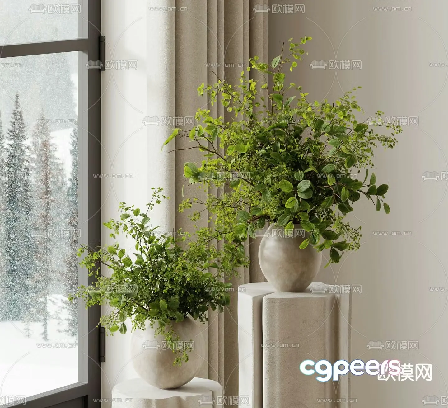 Clay pot vase flower art aquatic plants 3D model