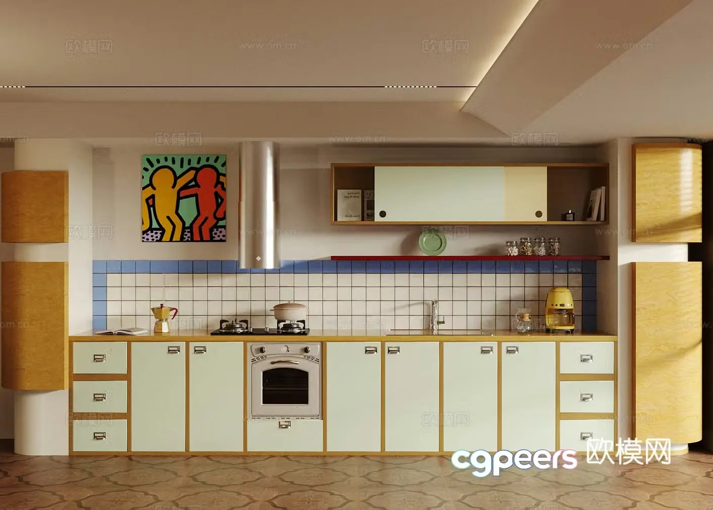 Modern open kitchen Dopamine kitchen Bauhaus kitchen Memphis kitchen Retro kitchen 3d model