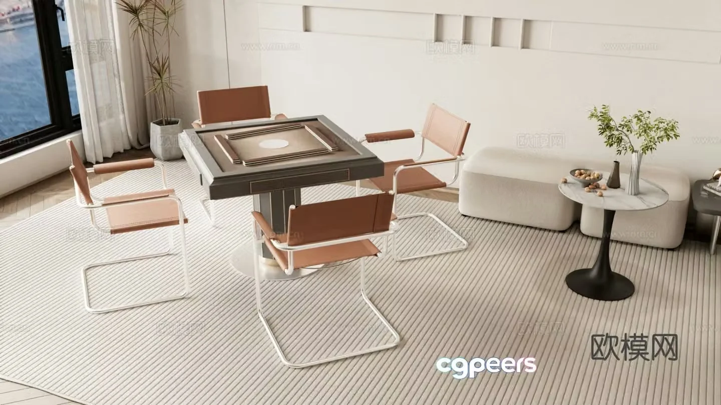 Modern mahjong table chess table and chairs 3d model