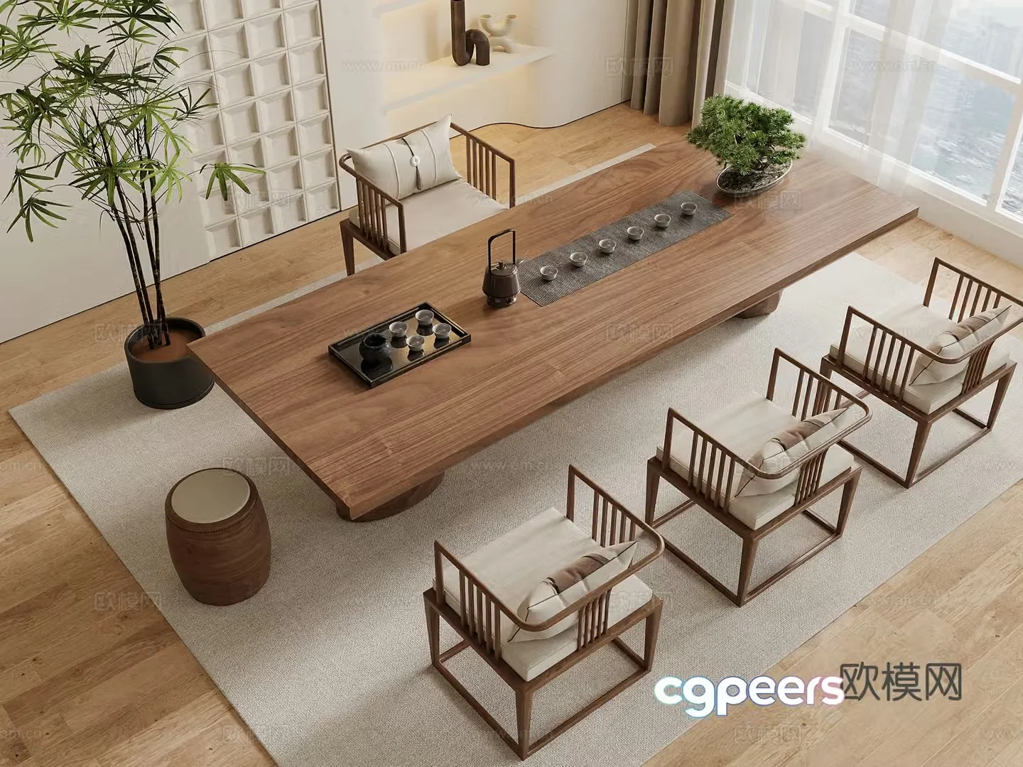 Tea room New Chinese style tea room Tea table and chair Tea set 3D model