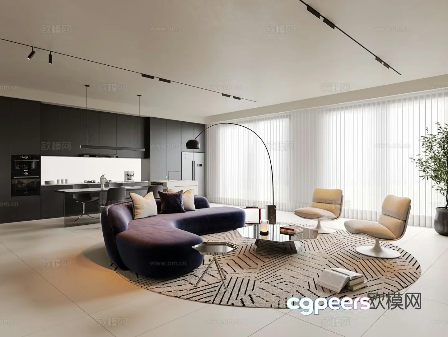 Cream style living room 3d model