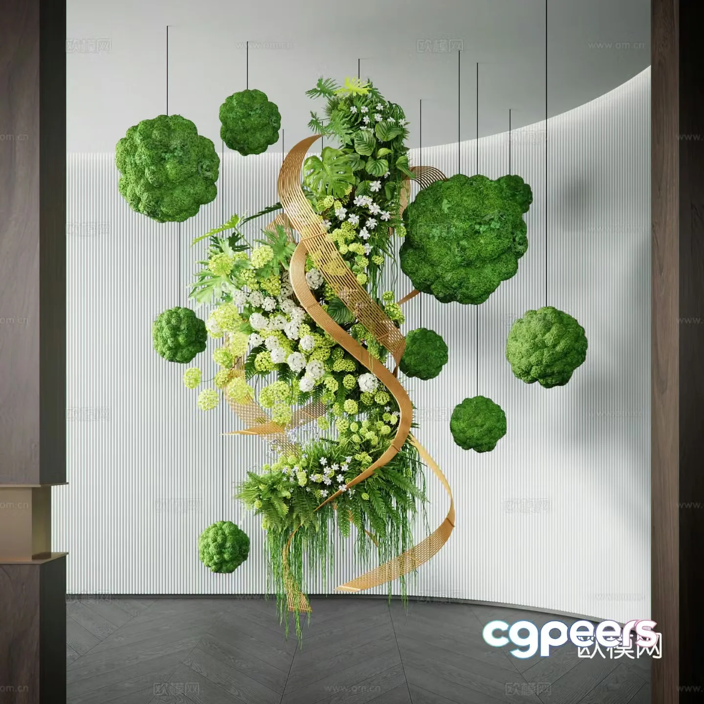 Modern indoor floral installation 3d model