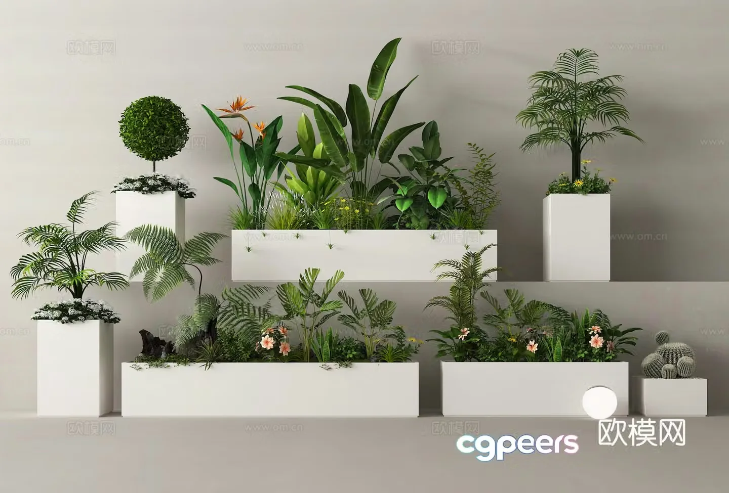 Outdoor flower box flower tank anticorrosion wood flower box green plant 3D model