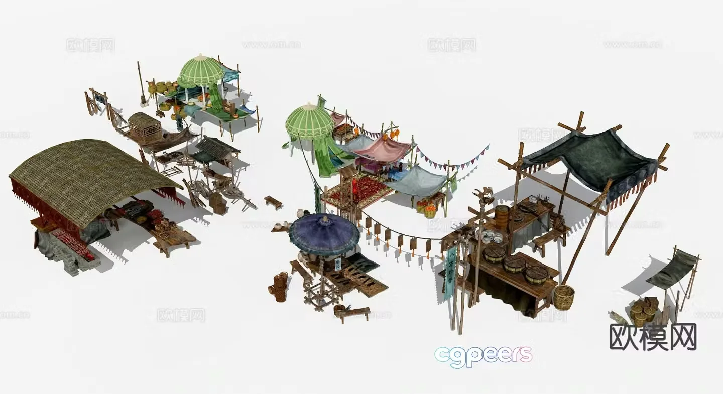 Chinese folk market grocery store sketch 3D model