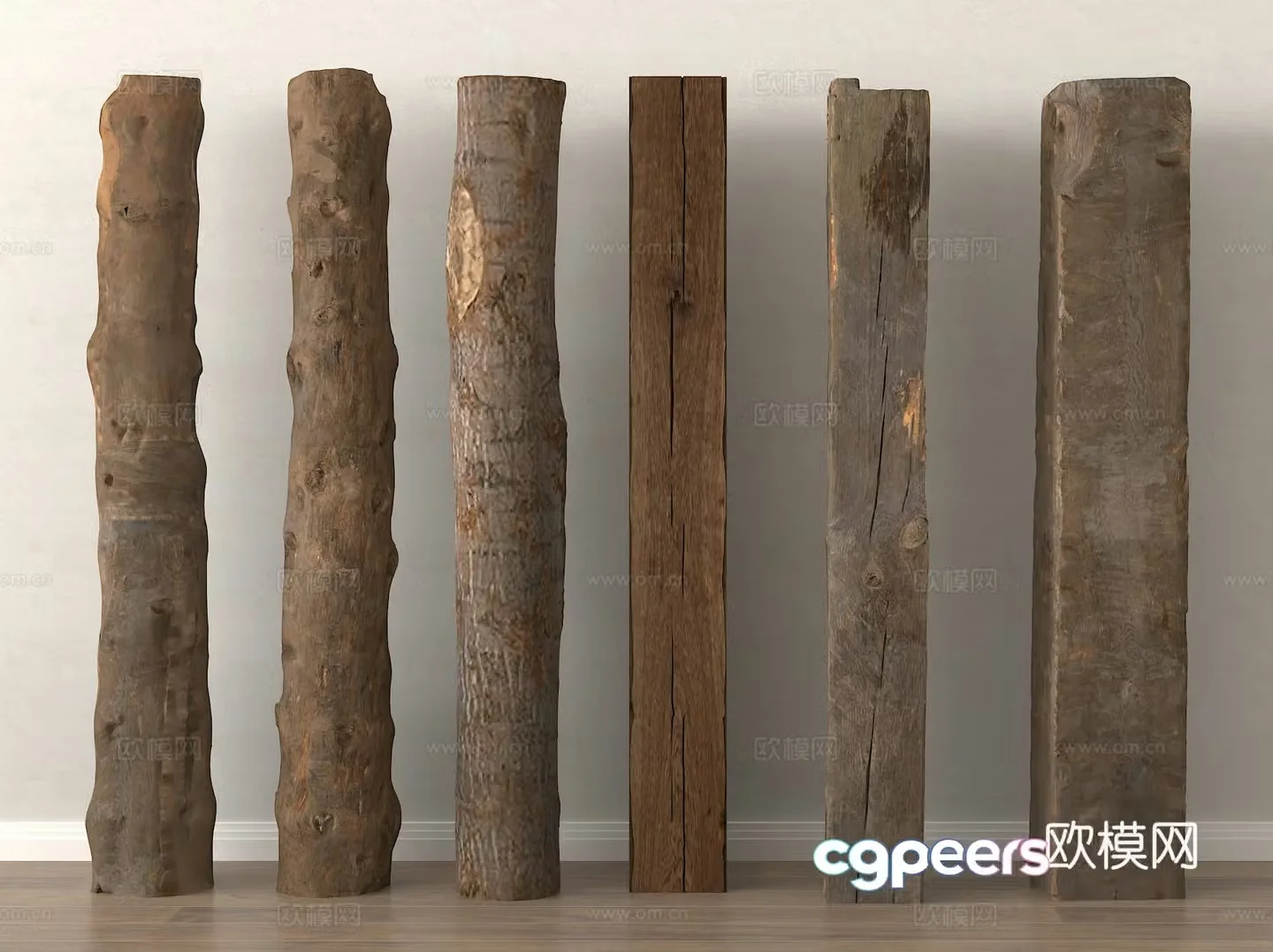 pillars wooden strips wooden piles old wood wooden pillars 3d model