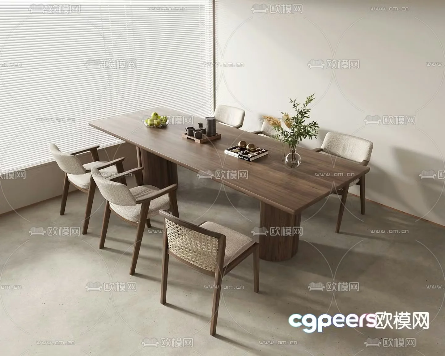 Wabi-sabi dining table and chairs 3d model