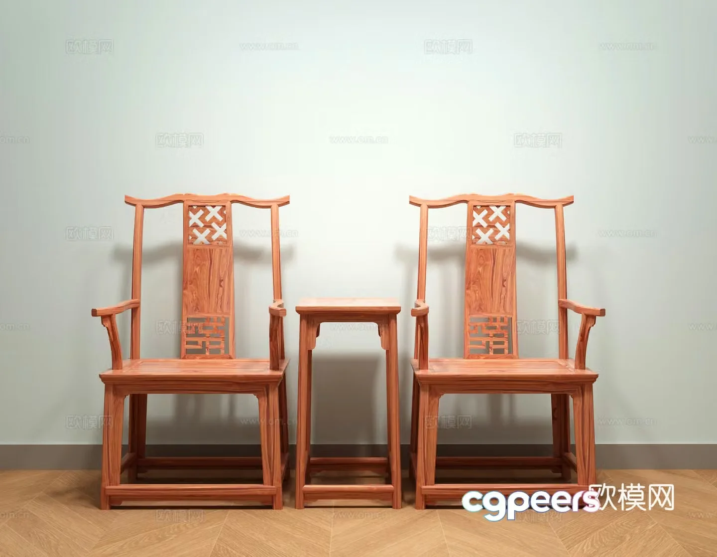 Ming style four-out head tube hat chair 3D model