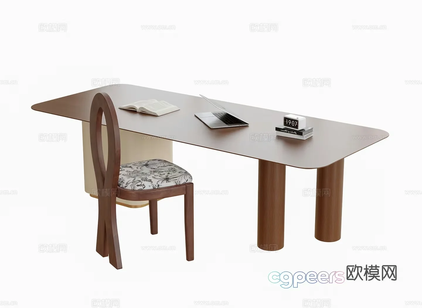 A Wooden Desk With A Chair 3D Model – 23746 – VRAY Render