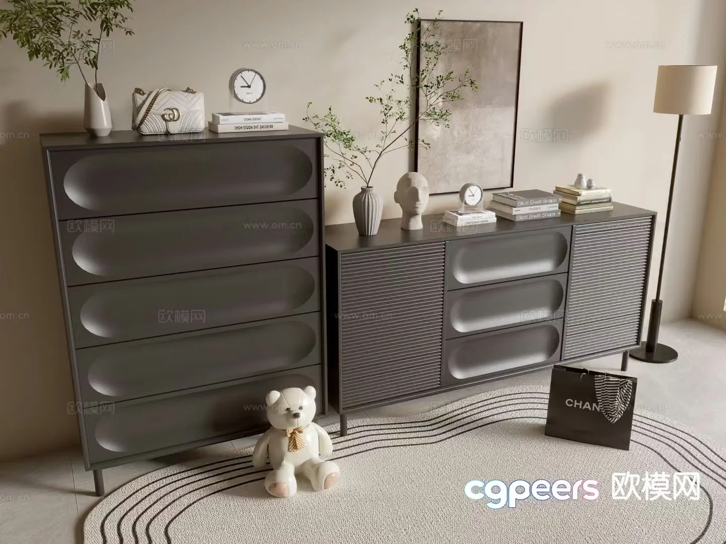 Modern black cabinet entrance cabinet 3d model