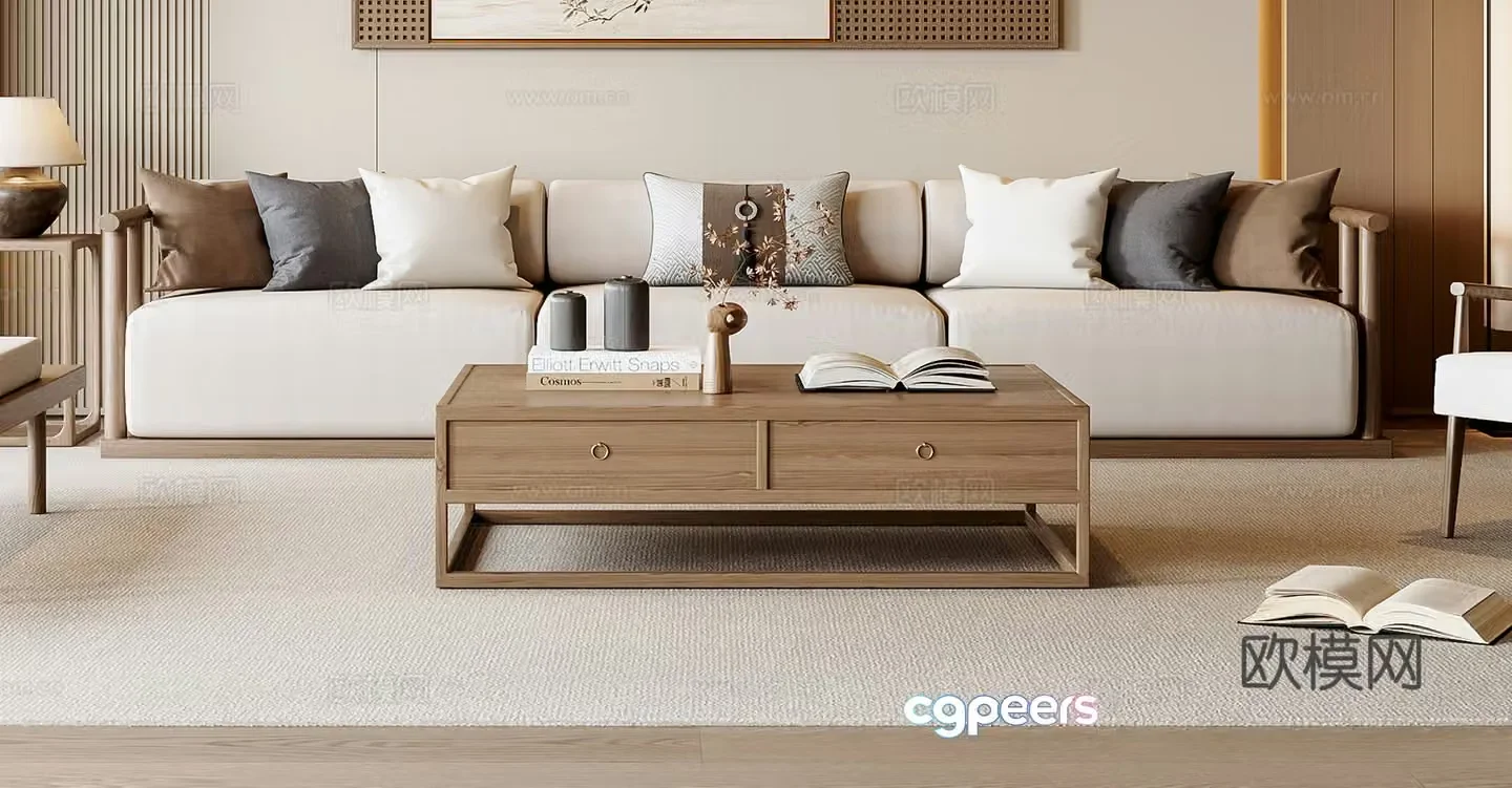 New Chinese sofa coffee table combination 3D model