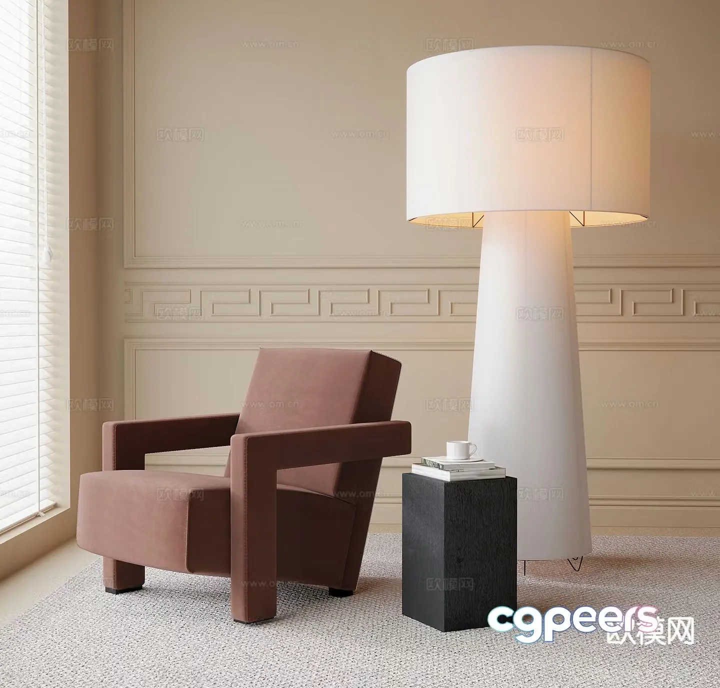 French lounge chair armchair floor lamp 3d model
