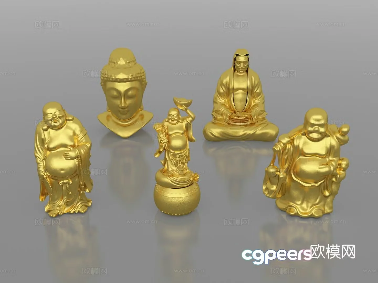 Golden Buddha statue combination Buddha head Maitreya Buddha sculpture statue 3d model