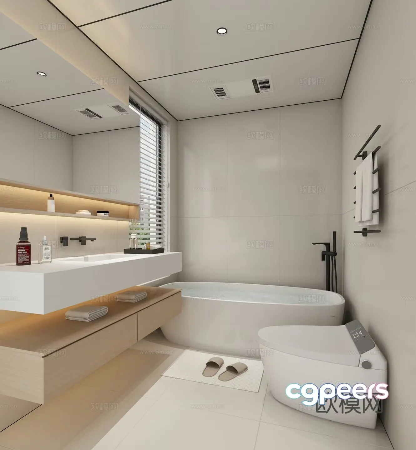 Modern creamy bathroom 3d model