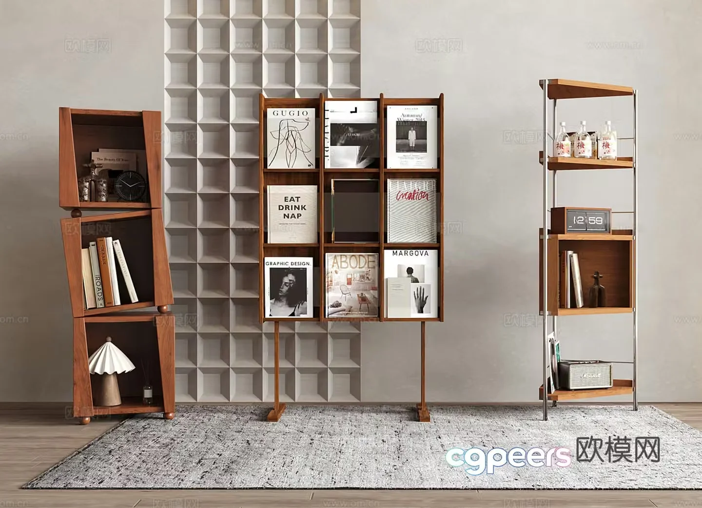 Middle-aged bookshelf Floor-standing bookshelf Corner shelf (3D model