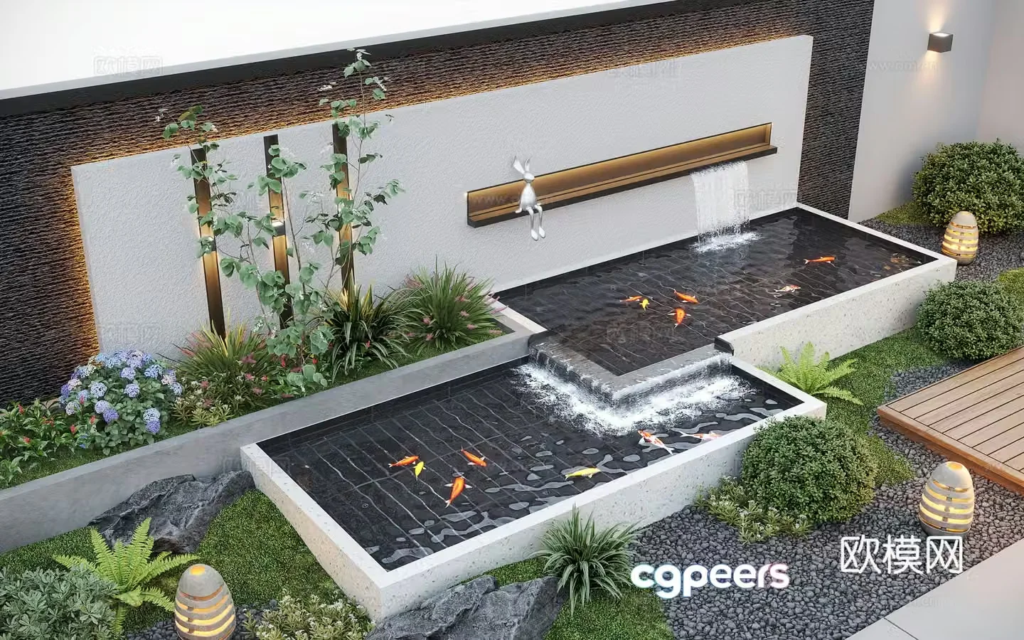 Modern courtyard landscape courtyard garden garden water view water view wall 3d model