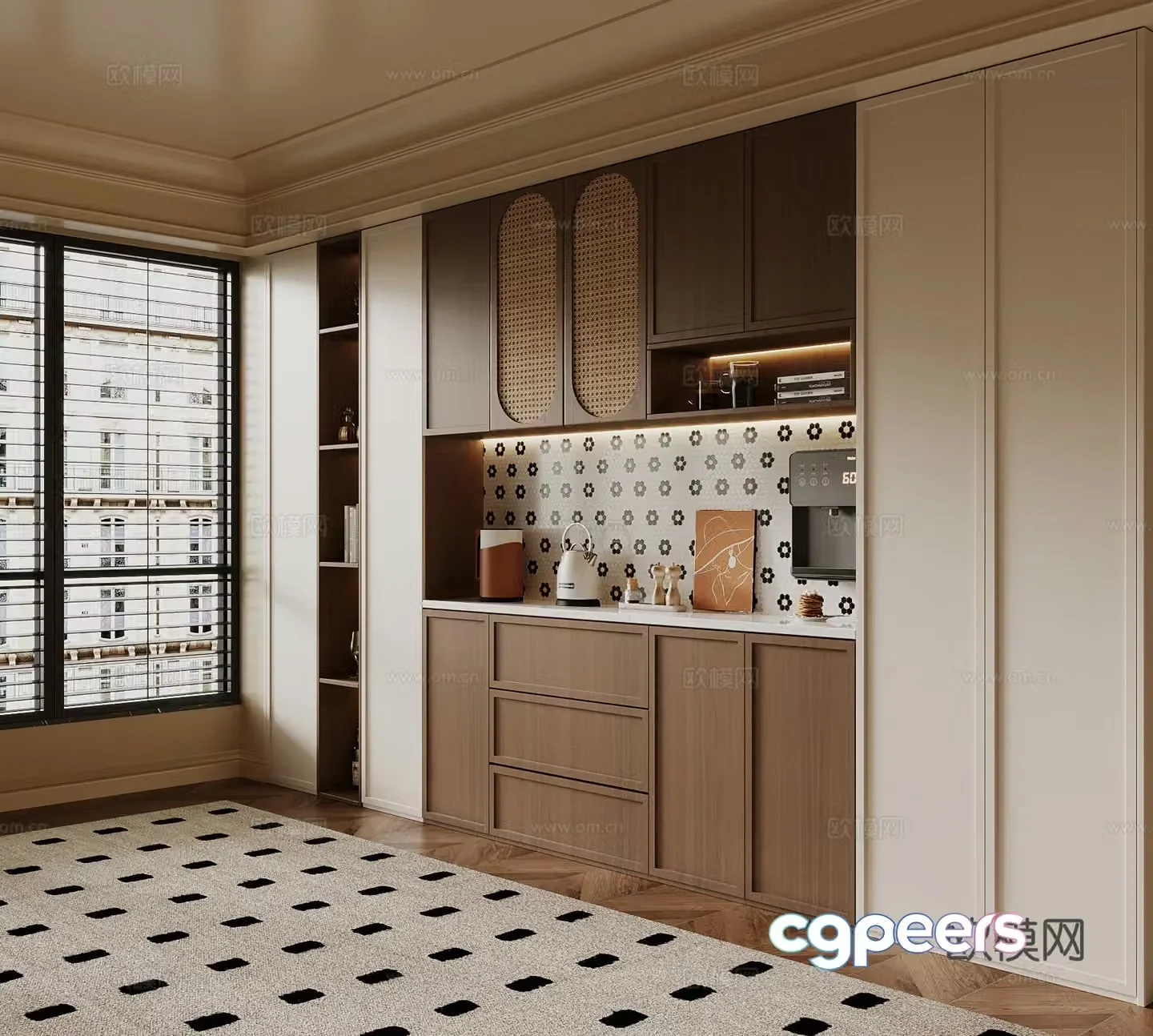 Middle-aged sideboard wine cabinet 3D model