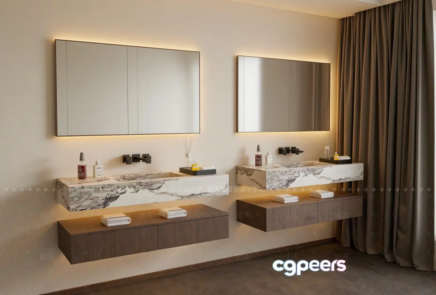 Modern Double Sink Vanity 3D Model – 4015 – VRAY Render