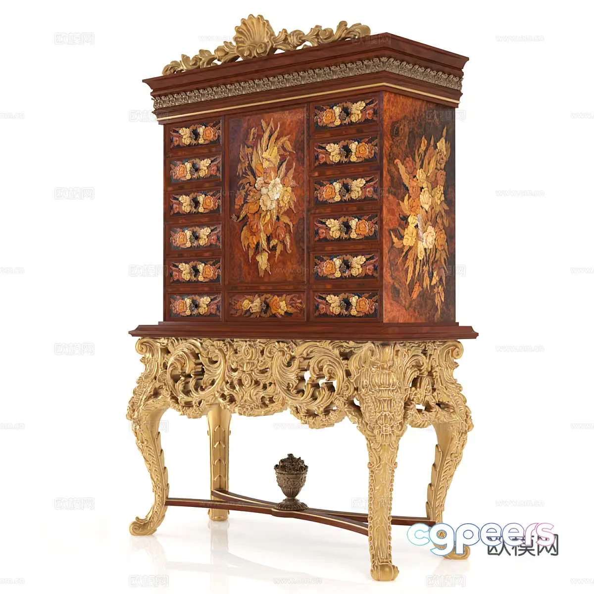 Antique Cabinet With Intricate Carvings 3D Model – 5406 – VRAY Render