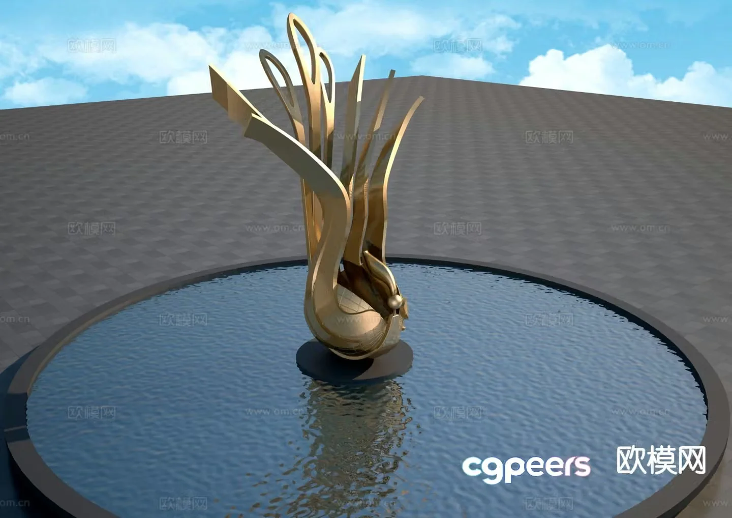 Golden Phoenix Sculpture Landscape Sculpture 3D Model