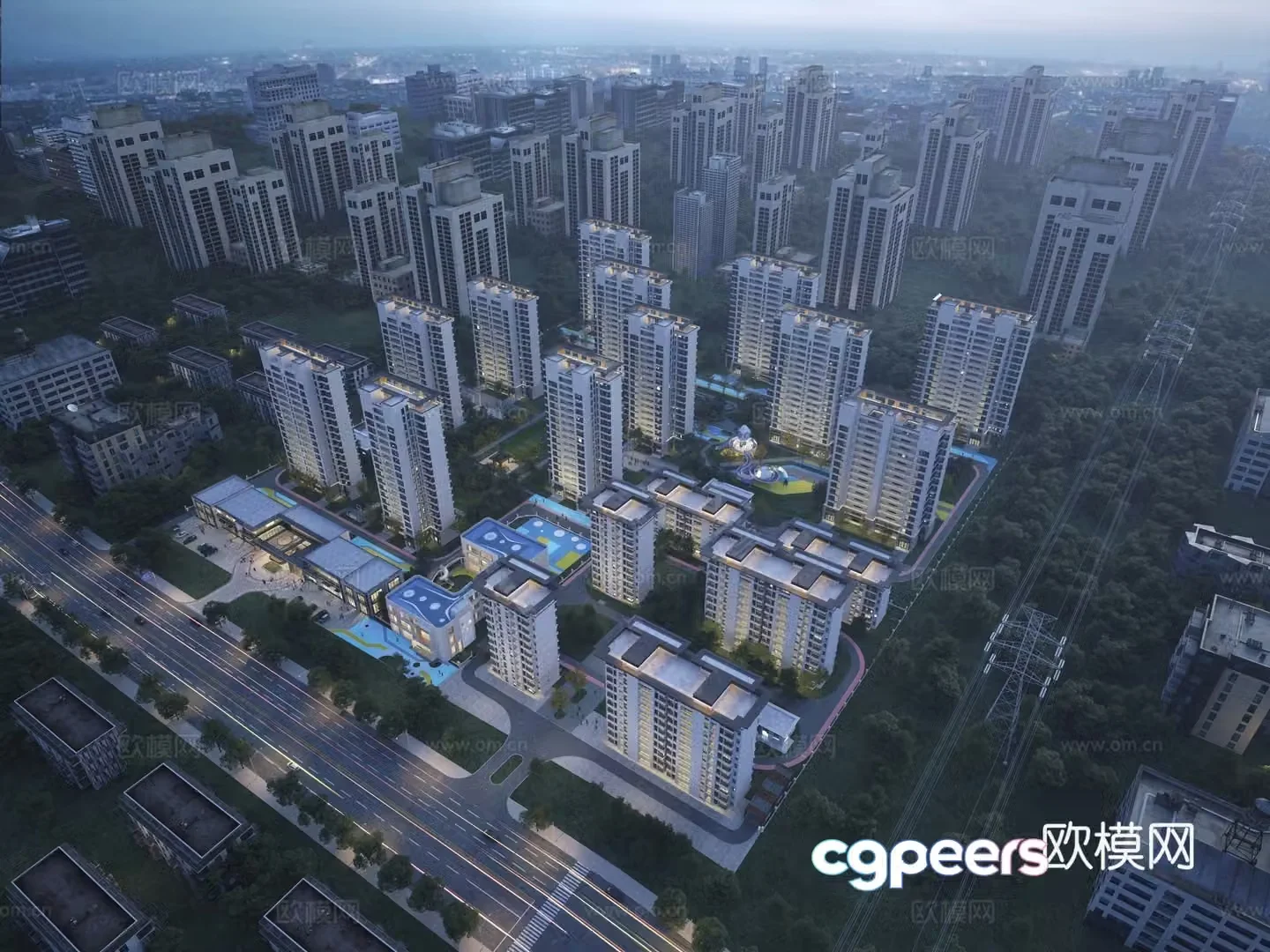 Aerial view 3D model of residential complex