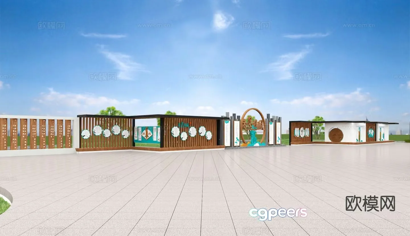 New Chinese style clean culture wall square scene wall 3D model