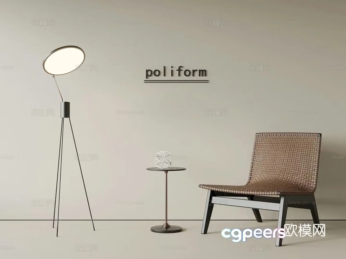 French casual chair casual sofa single sofa floor lamp 3d model