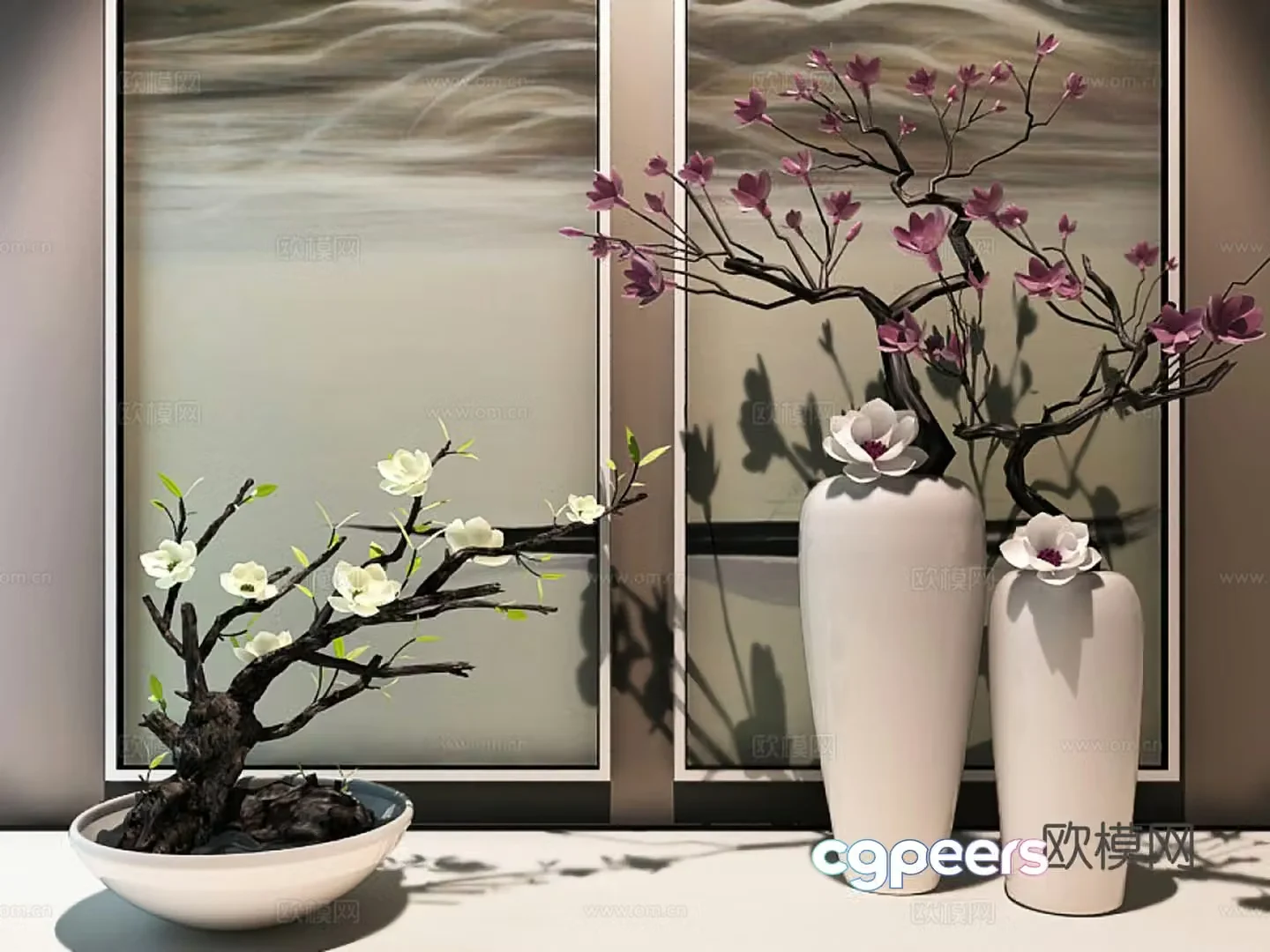 New Chinese style ornaments vases and flowers ceramic ware 3D model