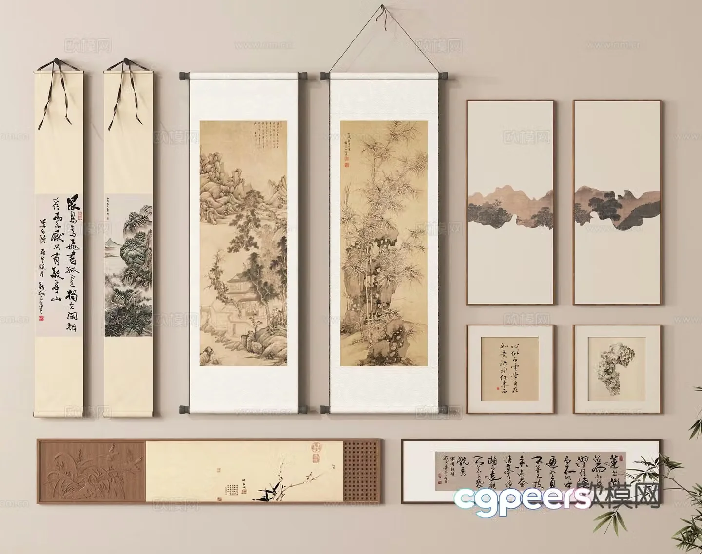Hanging paintings scroll paintings picture frames ink paintings scroll paintings calligraphy and paintings 3D models