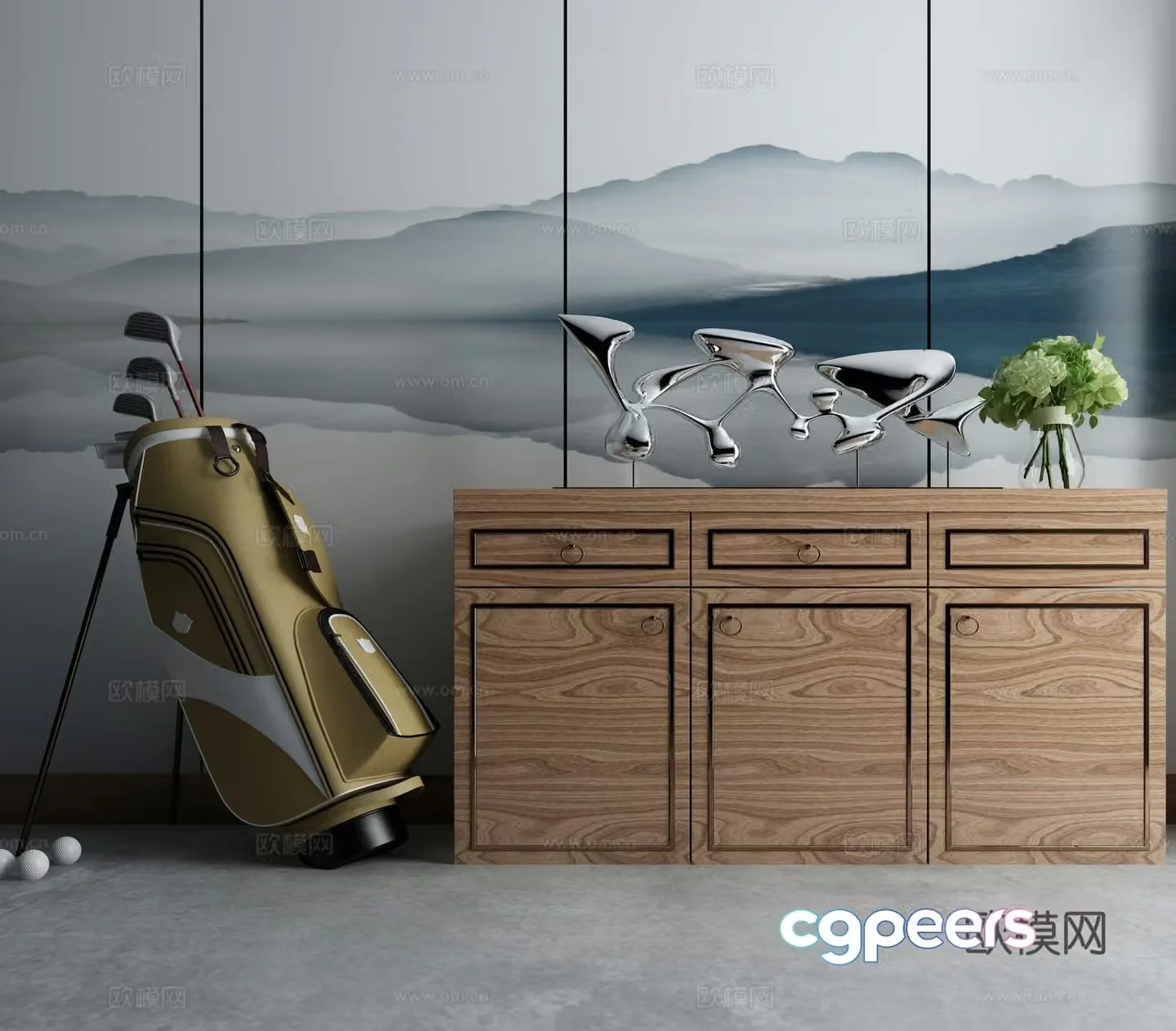 New Chinese style decorative cabinet combination 3D model