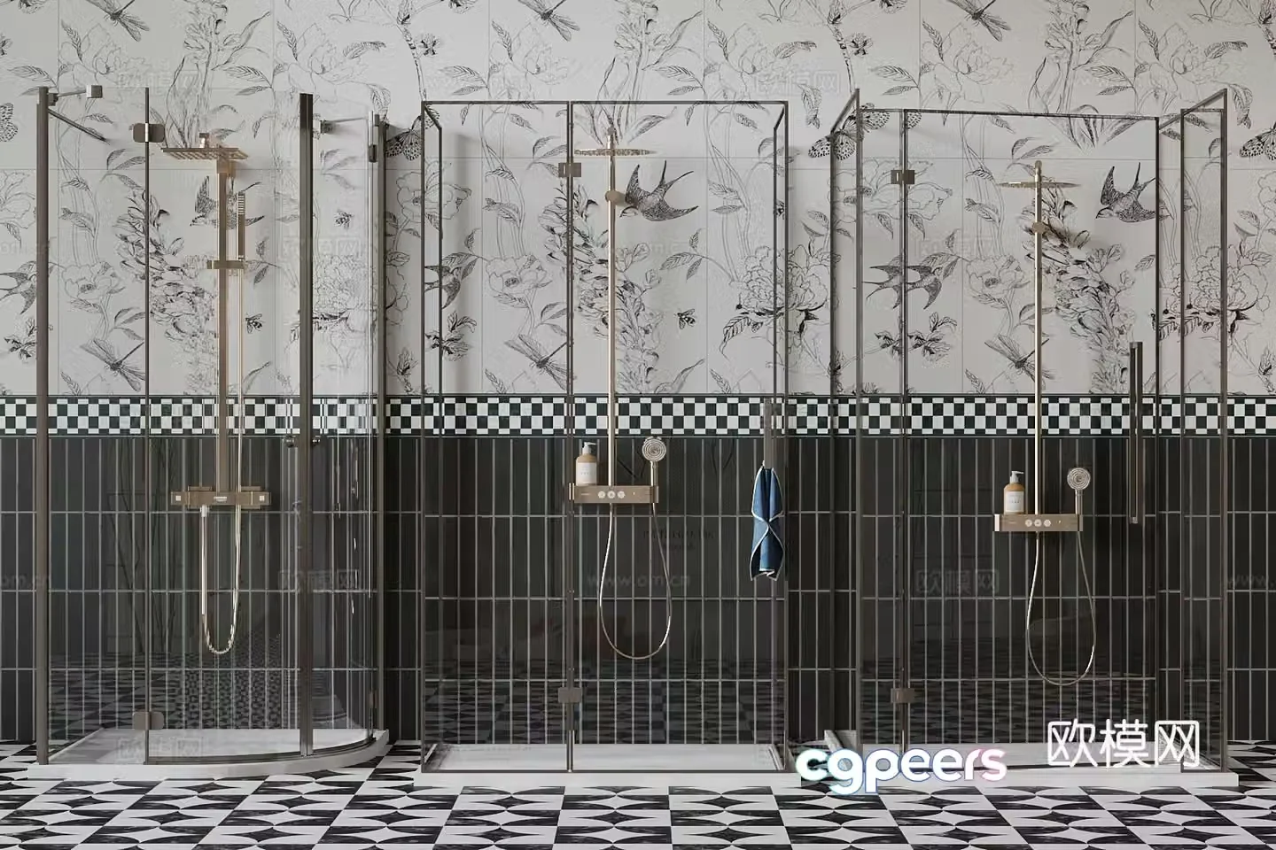 French shower room bathroom 3d model