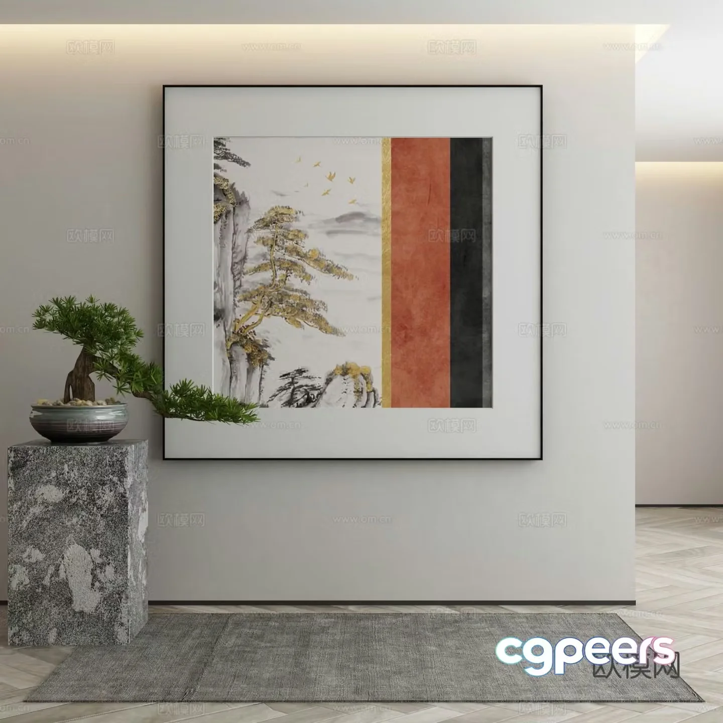 New Chinese style decorative painting abstract hanging painting landscape painting 3d model
