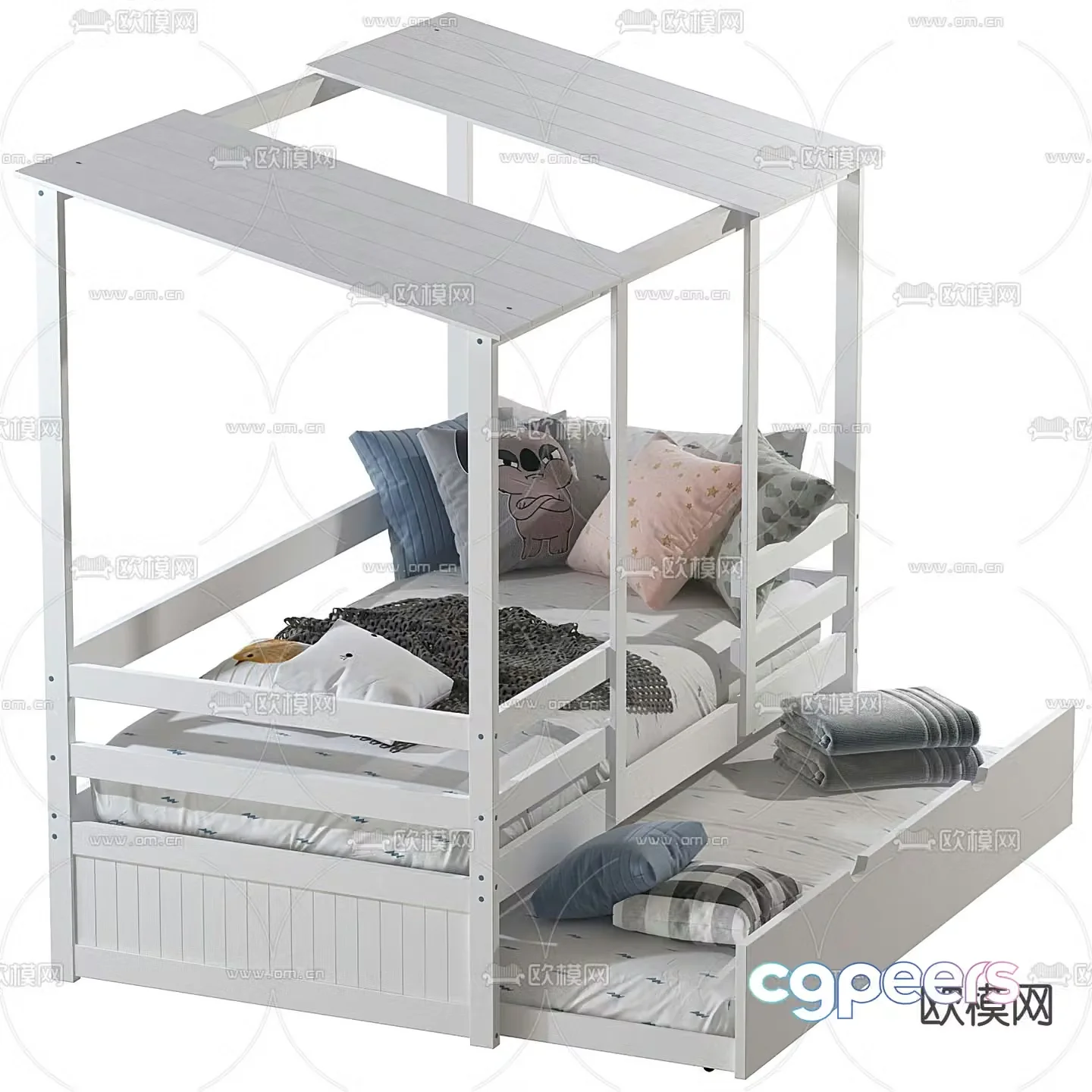 Modern solid wood children’s bed 3d model