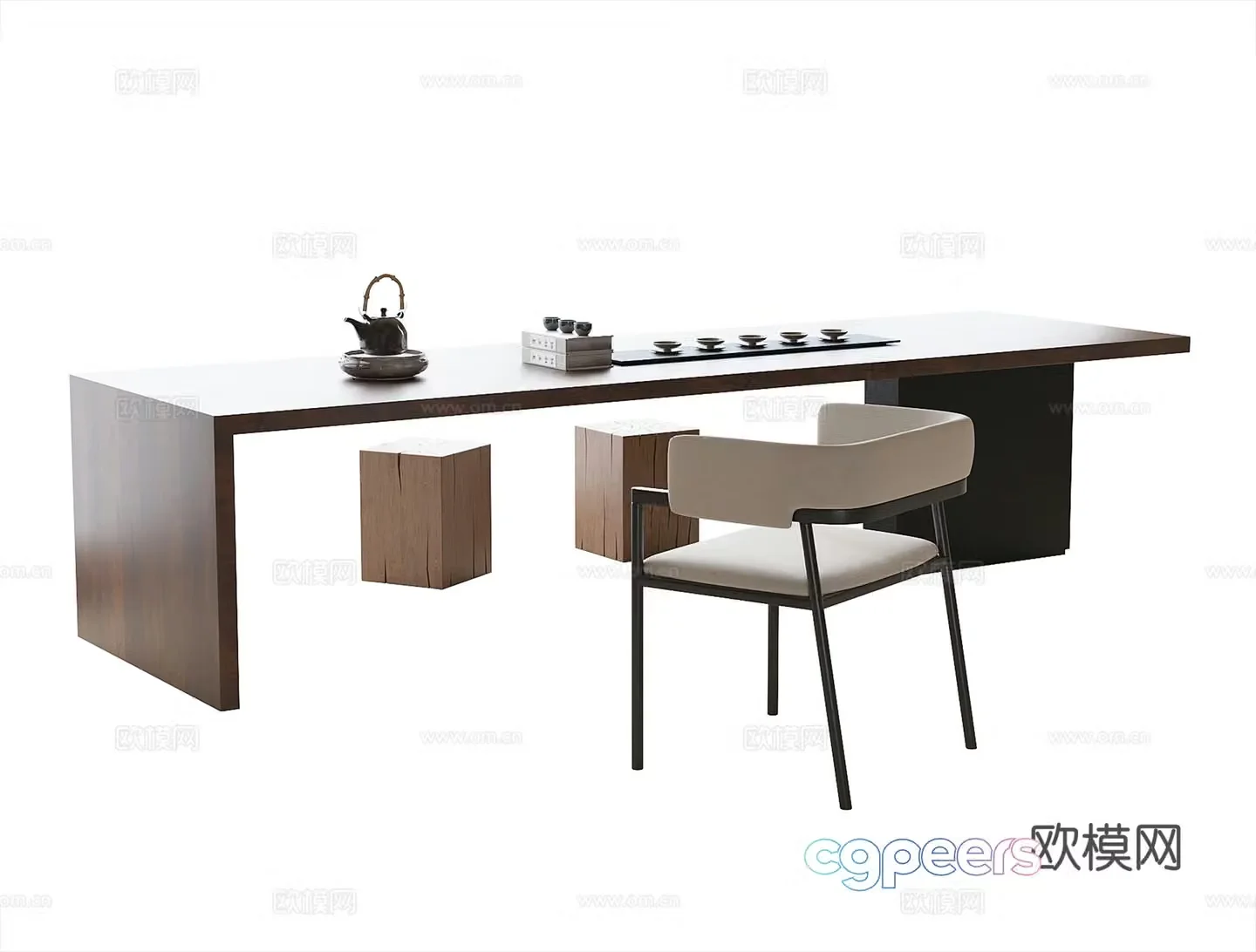 Modern tea table and chair combination tea chair tea set 3D model