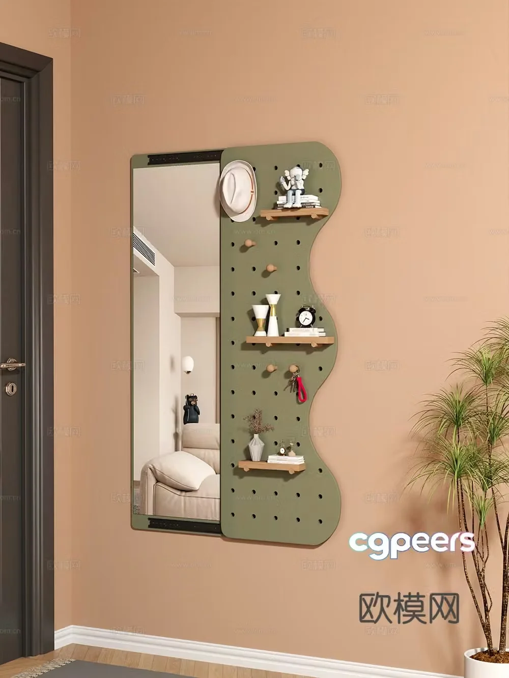 Simple storage rack Decorative rack Hole board Full-body mirror 3D model