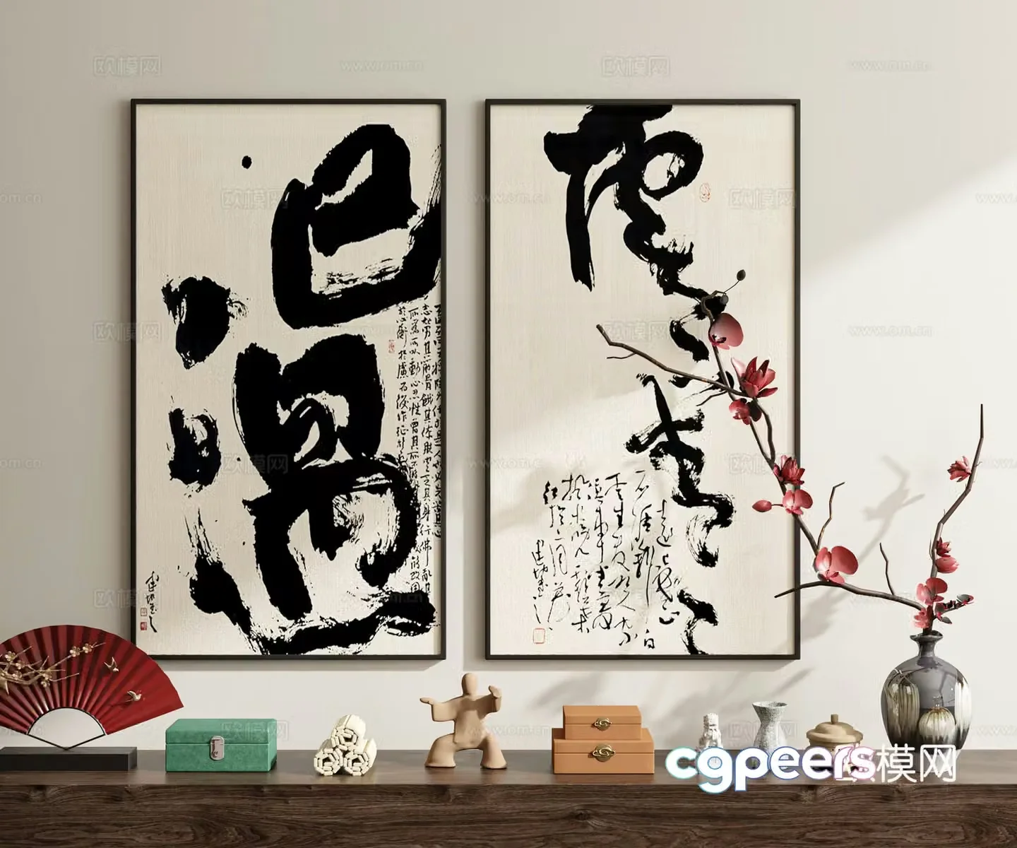 New Chinese-style artistic characters calligraphy calligraphy and painting decorations 3D models