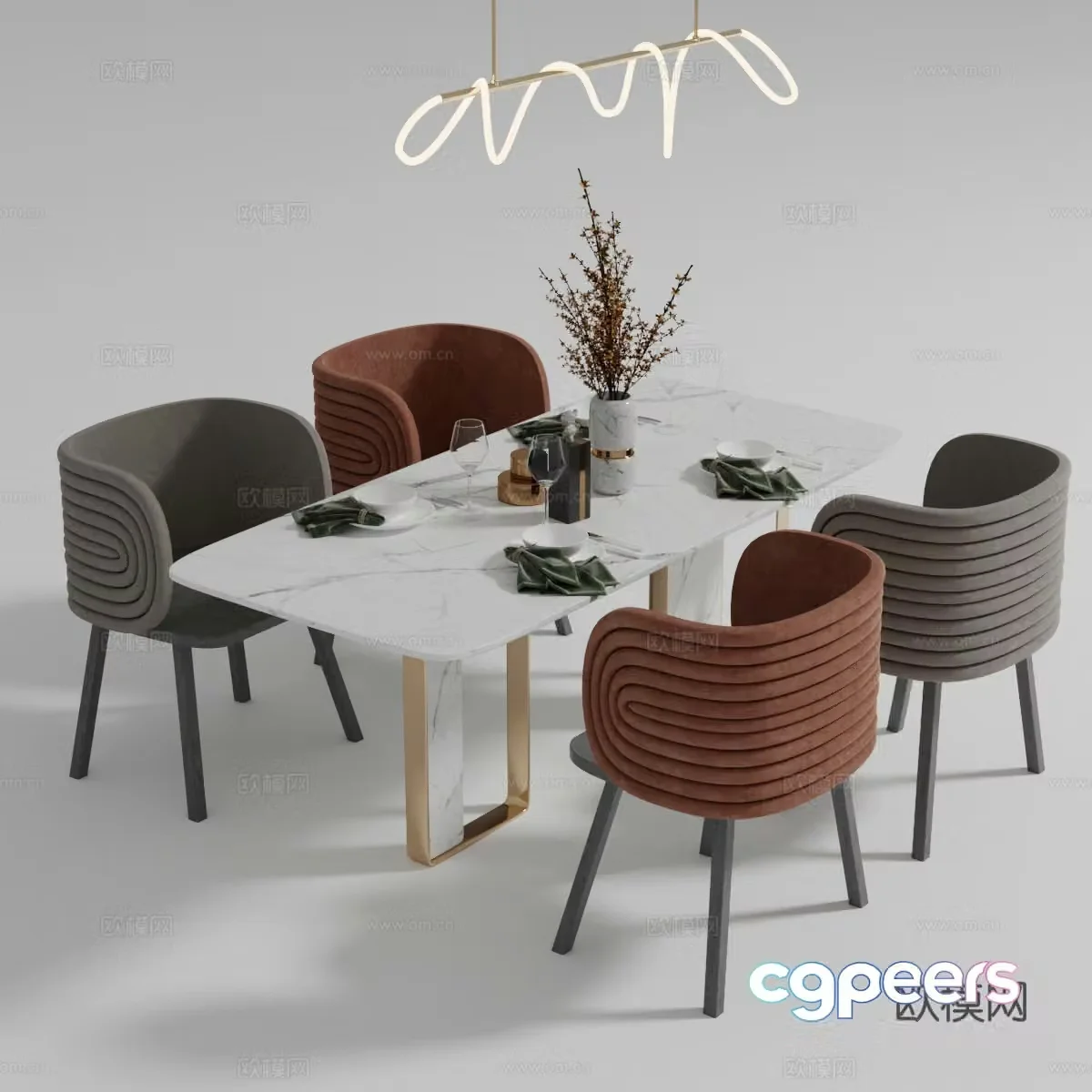 Modern dining table and chair combination 3D model