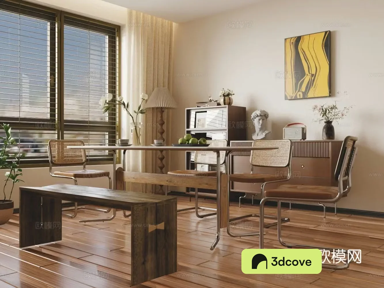Modern restaurant solid wood dining table and chair combination
