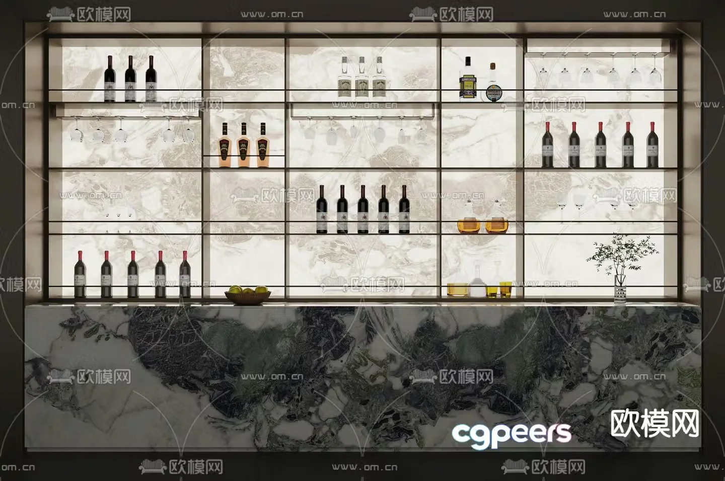 Wine cabinet wine rack cup holder 3d model