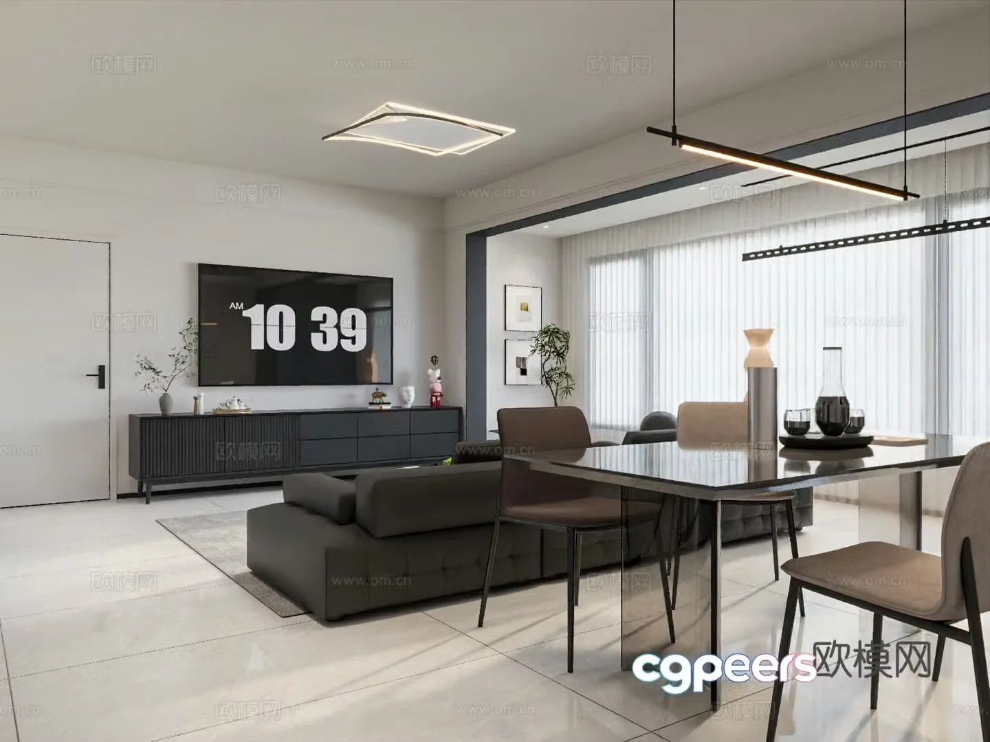 Modern simple living restaurant sofa combination black and white color matching 3D model