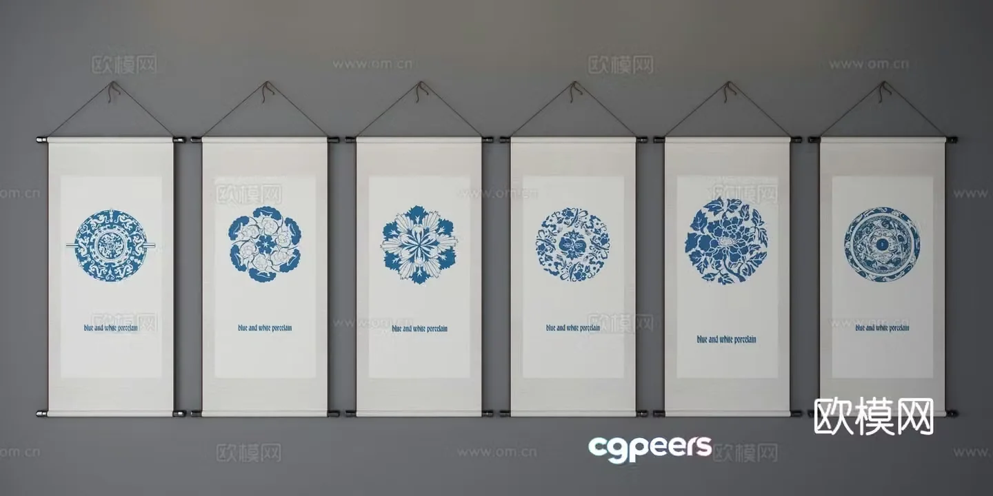New Chinese scroll painting decorative painting 3d model