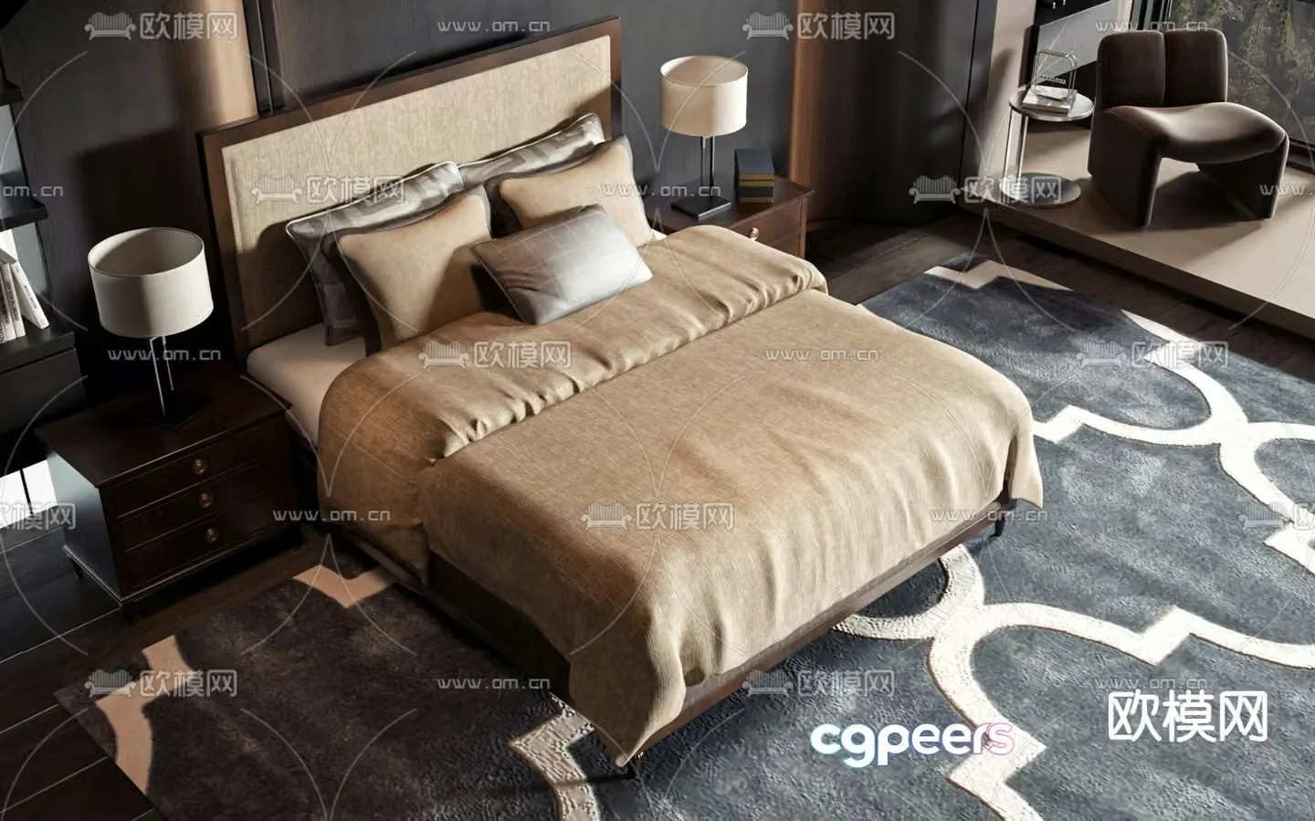 American double bed 3d model